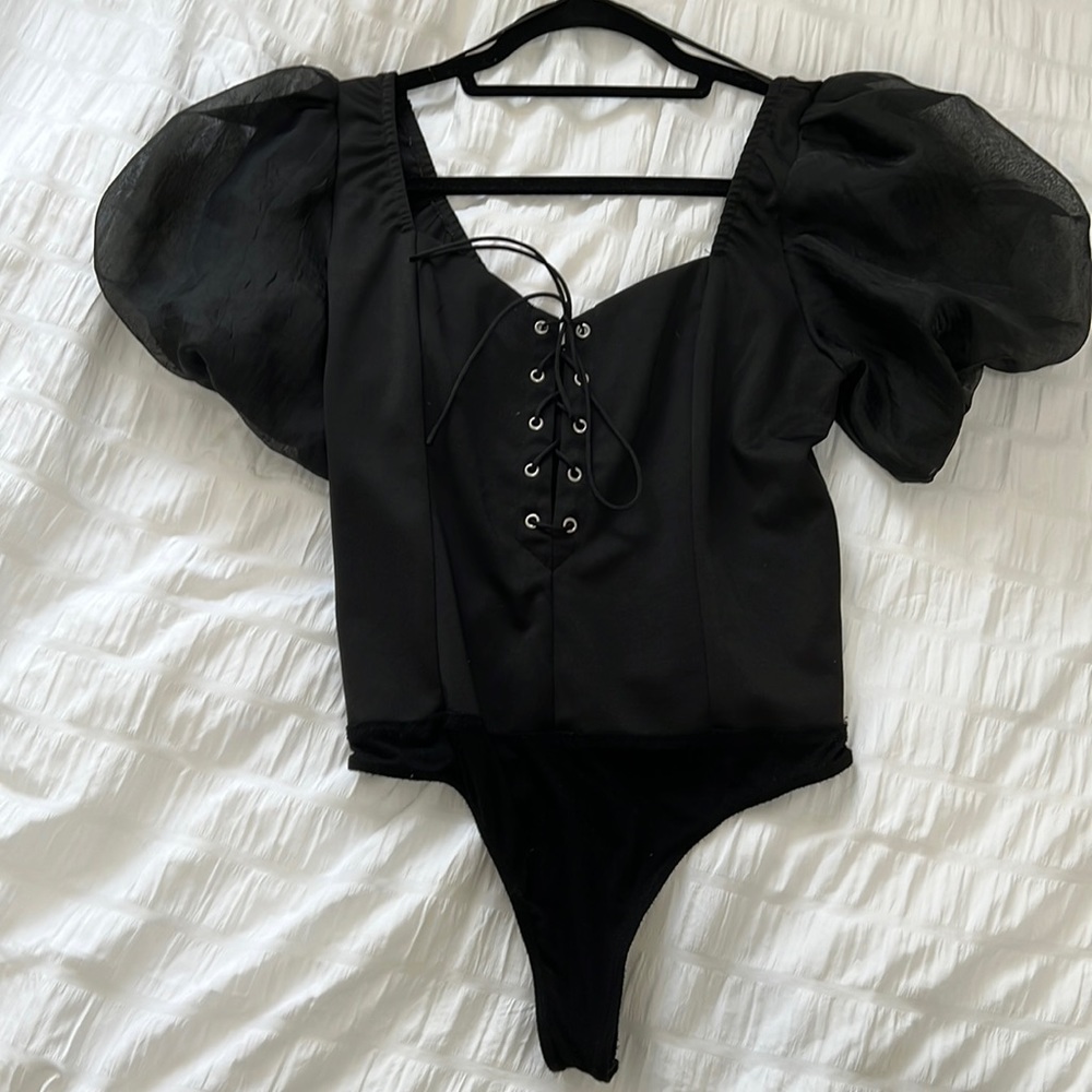Puffy sleeve corset bodysuit